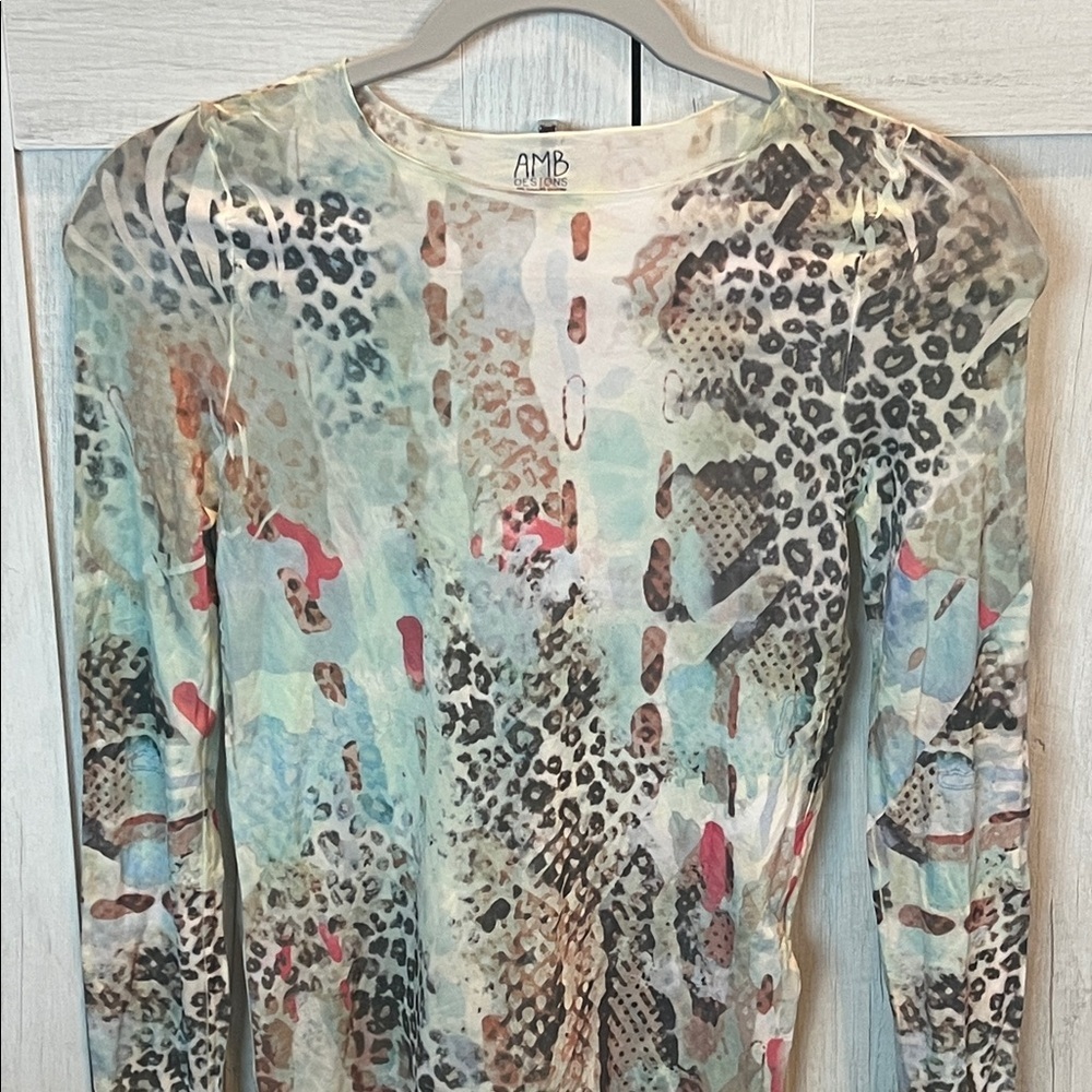 AMB Second Skin Raw Edge Animal Print Long Sleeve Top - Picture 9 of 9